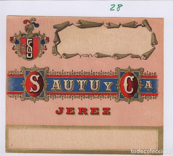 Etiquetas antiguas: SAUTU .JEREZ ( SIN NOMBRE ) . ETIQUETA VINO ORIGINAL ref 28