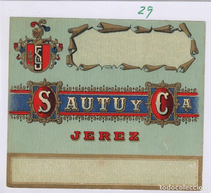Etiquetas antiguas: SAUTU .JEREZ ( SIN NOMBRE ) . ETIQUETA VINO ORIGINAL ref 29