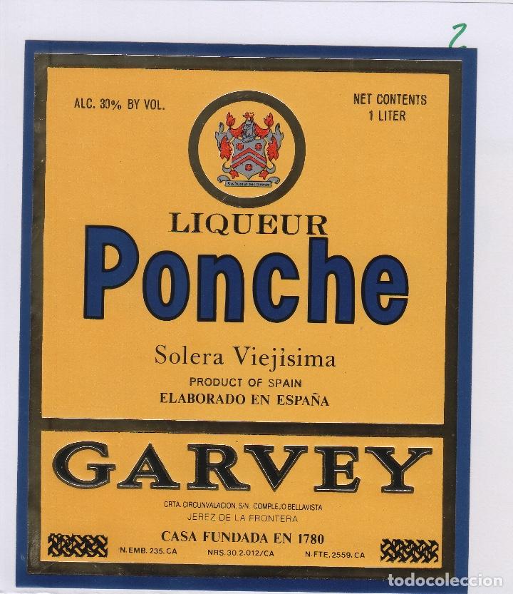 Etiquetas antigas: GARVEY .JEREZ . PONCHE SOLERA VIEJ&Iacute;SIMA . ETIQUETA VINO ORIGINAL ref 2