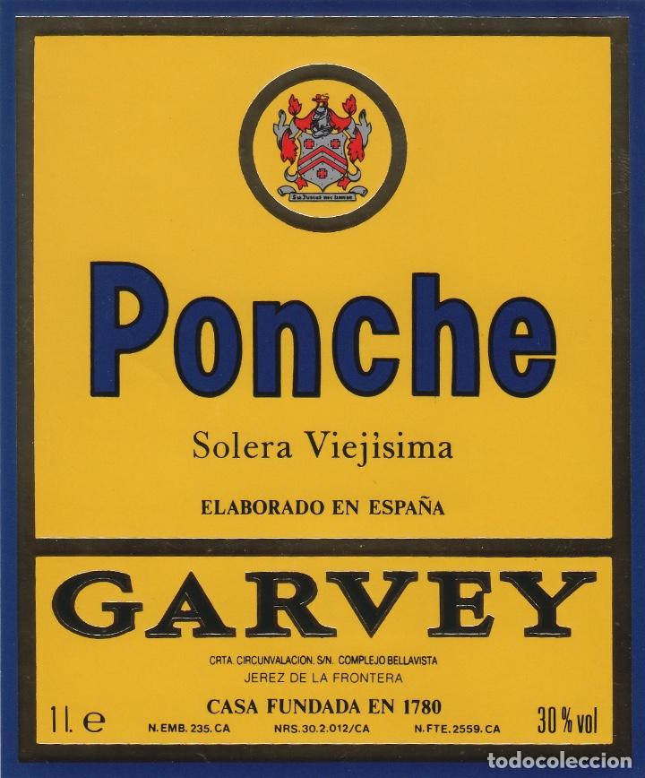 Etiquetas antigas: GARVEY .JEREZ . PONCHE SOLERA VIEJ&Iacute;SIMA . ETIQUETA VINO ORIGINAL ref 2