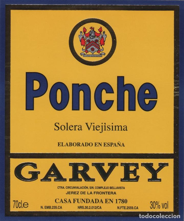 Etiquetas antigas: GARVEY .JEREZ . PONCHE SOLERA VIEJ&Iacute;SIMA . ETIQUETA VINO ORIGINAL ref 2