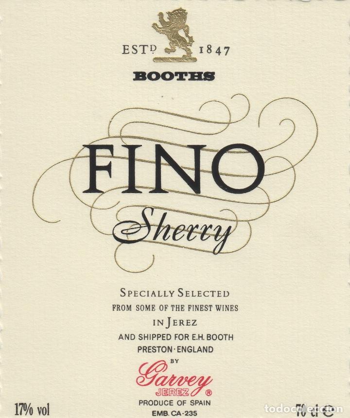 Etiquetas antiguas: GARVEY .JEREZ . BOOTHS FINO SHERRY . ETIQUETA VINO ORIGINAL ref 9