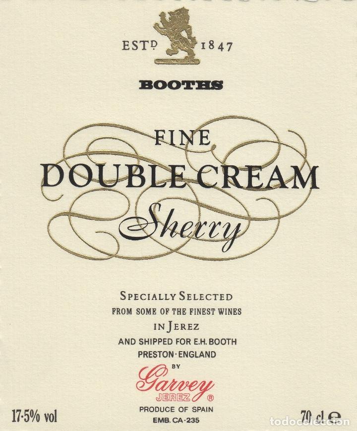 Etiquetas antiguas: GARVEY .JEREZ . BOOTHS DOUBLE CREAM SHERRY . ETIQUETA VINO ORIGINAL ref 9