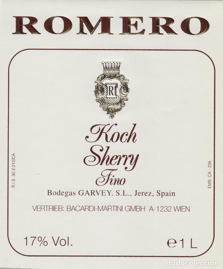 Etiquetas antigas: GARVEY .JEREZ . KOCH SHERRY FINO , ROMERO . ETIQUETA VINO ORIGINAL ref 11