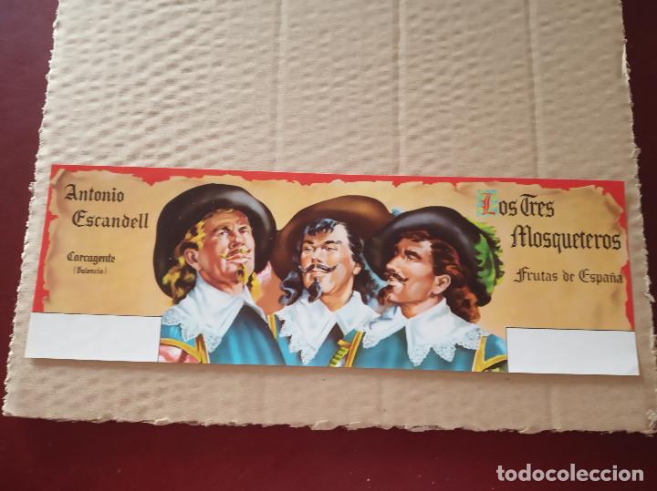 Etiquetas antiguas: etiqueta de naranjas los tres mosqueteros antonio escandell carcagente valencia