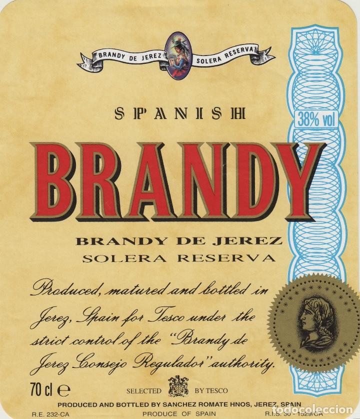 Etiquetas antiguas: SANCHEZ ROMATE . JEREZ BRANDY SOLERA RESERVADA - , ETIQUETA VINO ORIGINAL ref 141