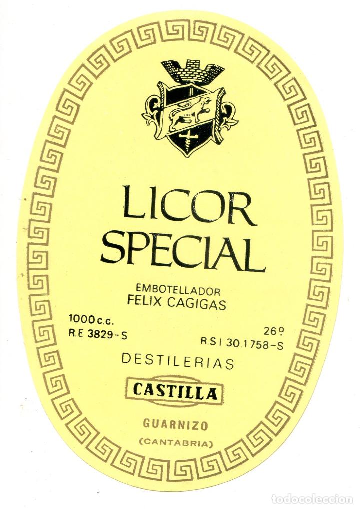 Etiquetas antiguas: Etiqueta de licor especial, Destiler&iacute;as Castilla, Santander, a&ntilde;os 50