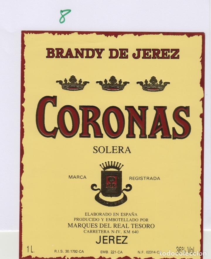 Etiquetas antiguas: MARQU&Eacute;S Del Real TESORO . JEREZ .BRANDY CORONAS . ETIQUETA DE VINO ref 8