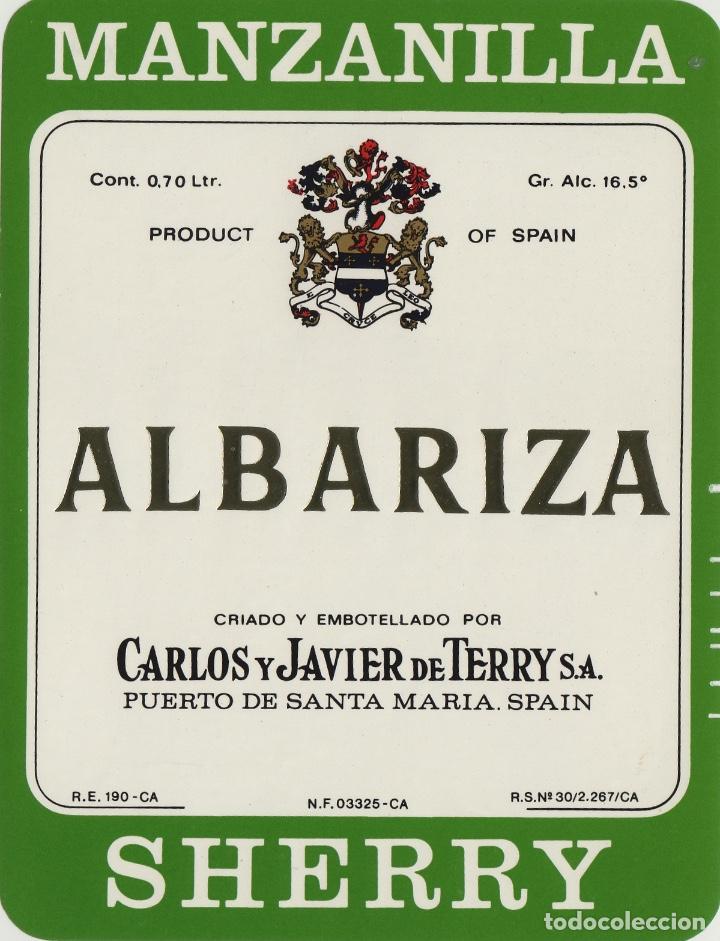 Etiquetas antiguas: TERRY CARLOS JAVIER. PUERTO DE Santa Maria . SHERRY ALBARIZA . ETIQUETA DE VINO ref 35
