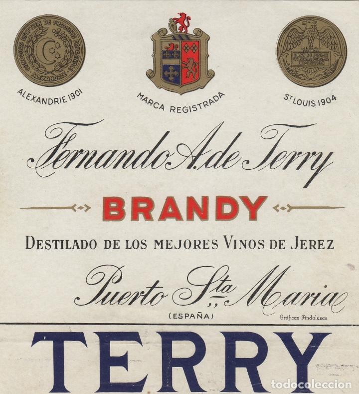 Etiquetas antiguas: TERRY FERNANDO . PUERTO DE Santa Maria. BRANDY . ETIQUETA DE VINO ref 5