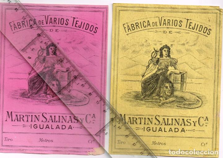 Etiquetas antiguas: 1908/30s 2 Etiquetas Iguales Diferentes Colores, Fabrica Varios Tejidos Mart&iacute;n Salinas IGUALADA (10)