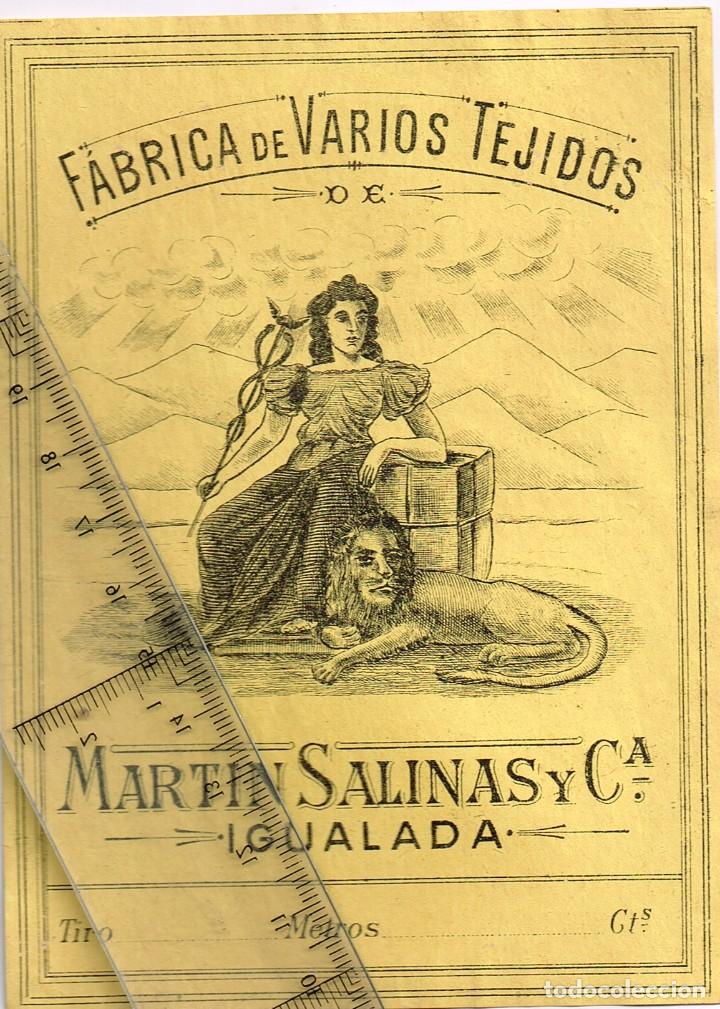 Etiquetas antiguas: 1908/30´s. Etiqueta AMARILLO Y NEGRO Fábrica Varios Tejidos Martín Salinas IGUALADA (12) - Foto 1 - 293422553