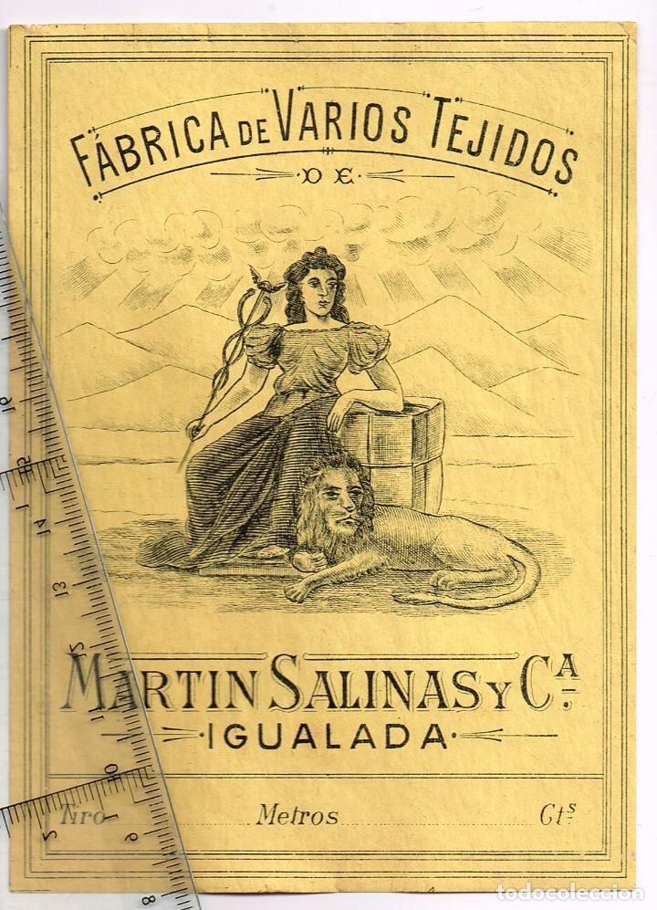 Alte Etiketten: 1908/30&acute;s. Etiqueta AMARILLO Y NEGRO F&aacute;brica Varios Tejidos Mart&iacute;n Salinas IGUALADA (13)
