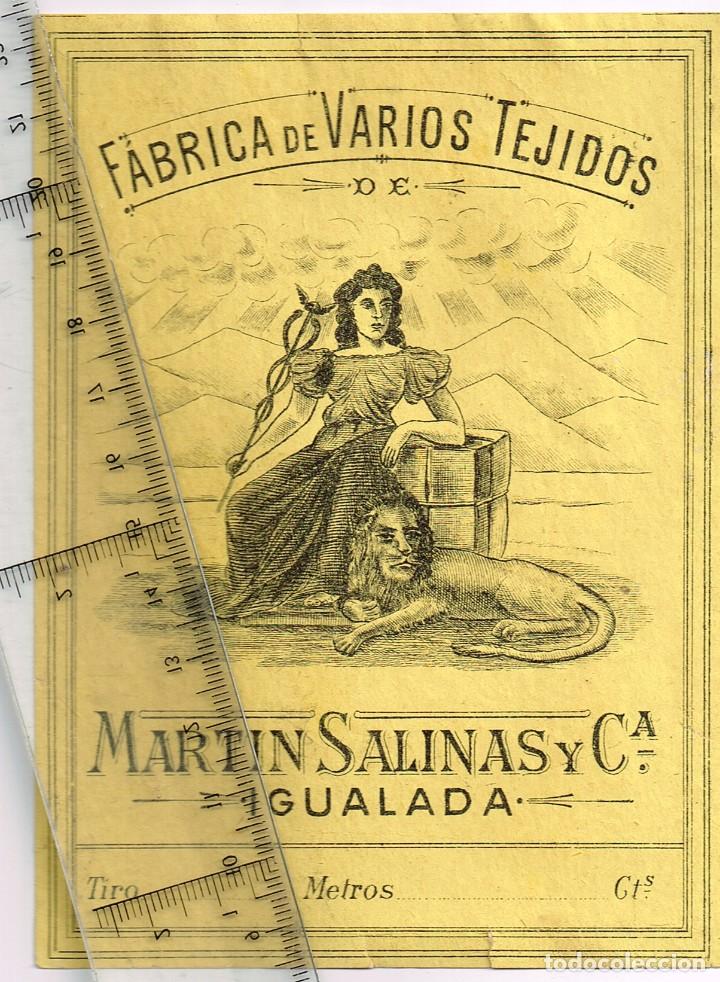 Alte Etiketten: 1908/30&acute;s. Etiqueta AMARILLO Y NEGRO F&aacute;brica Varios Tejidos Mart&iacute;n Salinas IGUALADA (14)