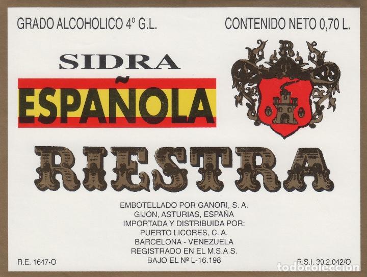 &Eacute;tiquettes anciennes: ASTURIAS ,SIDRA ESPA&Ntilde;OLA RIESTRA . ETIQUETA DE VINO ref 27