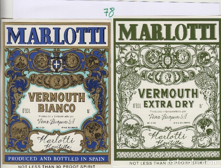 Etiquetas antigas: C&Oacute;RDOBA . MARLOTTI , VERMOUTH , MONTILLA . ETIQUETA DE VINO ref 78
