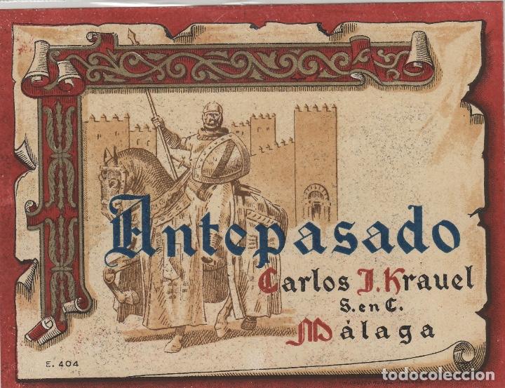 Etiquetas antiguas: M&Aacute;LAGA . BRANDY ANTEPASADO , CARLOS KRAUEL . ETIQUETA DE VINO ref 160