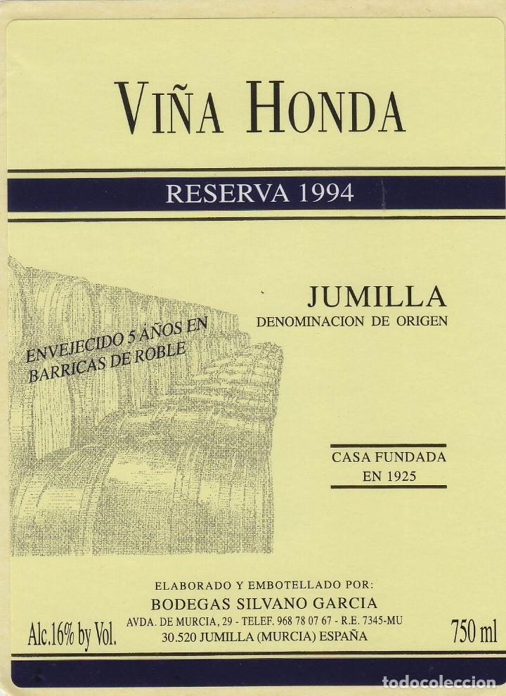 Etiquetas antiguas: MURCIA . JUMILLA VI&Ntilde;A HONDA COSECHA 1994 . ETIQUETA DE VINO ref 172