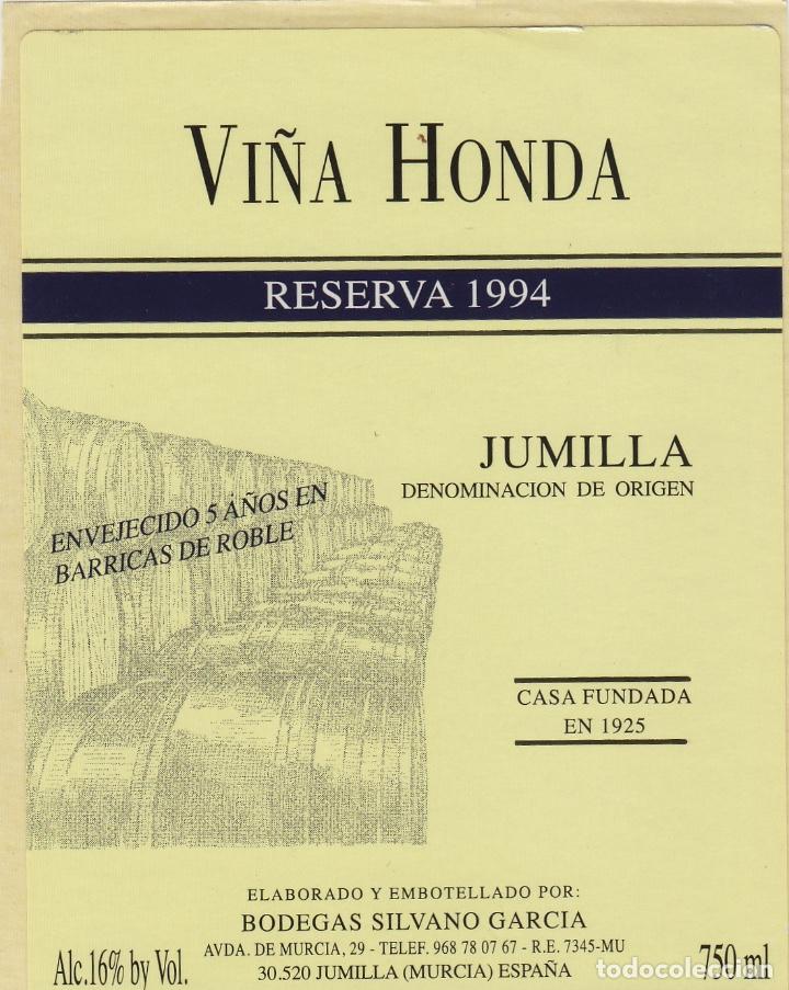 Etiquetas antiguas: MURCIA . JUMILLA VI&Ntilde;A HONDA COSECHA 1994 . ETIQUETA DE VINO ref 172
