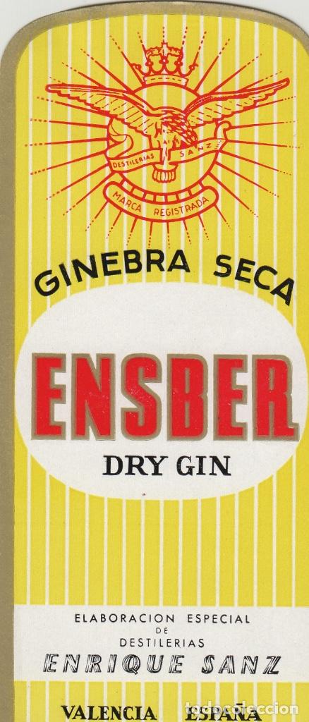 Etiquetas antiguas: VALENCIA . GINEBRA DRI GIN ENSBER , SANZ , ETIQUETA DE VINO ref 208