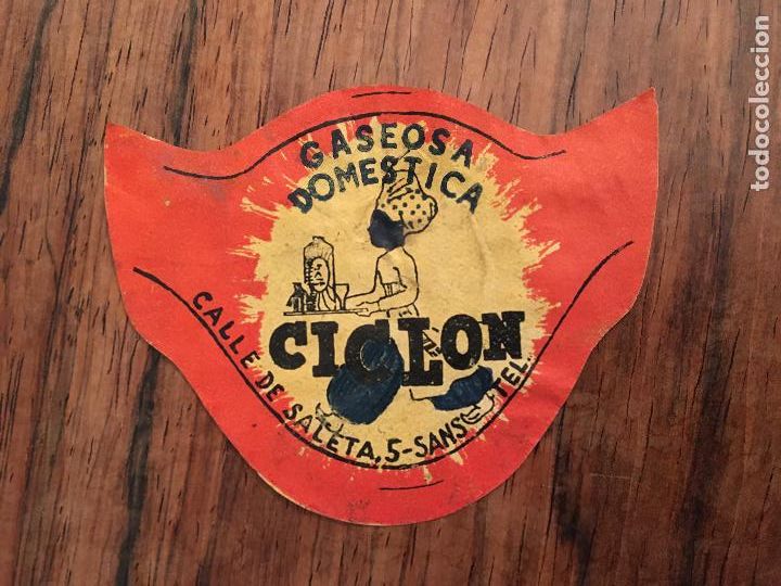 Etiquetas antiguas: ETIQUETA ANTIGUA PARA BOTELLA, GASEOSA DOMESTICA - CICLON - CALLE SALSETA,5 SANS