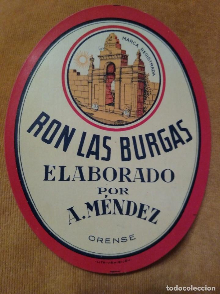 Old Labels: Etiqueta original Ron las Burgas elaborado por A. M&eacute;ndez. Orense