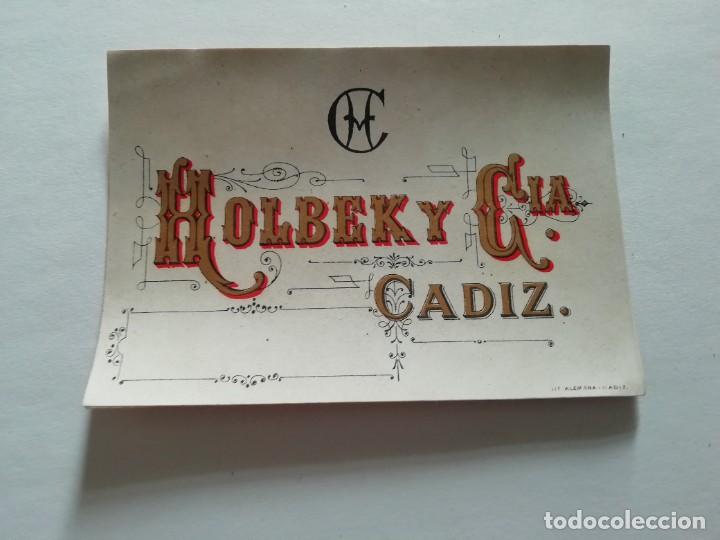 Etiquetas antiguas: C&aacute;diz Etiqueta holbek y c&iacute;a.