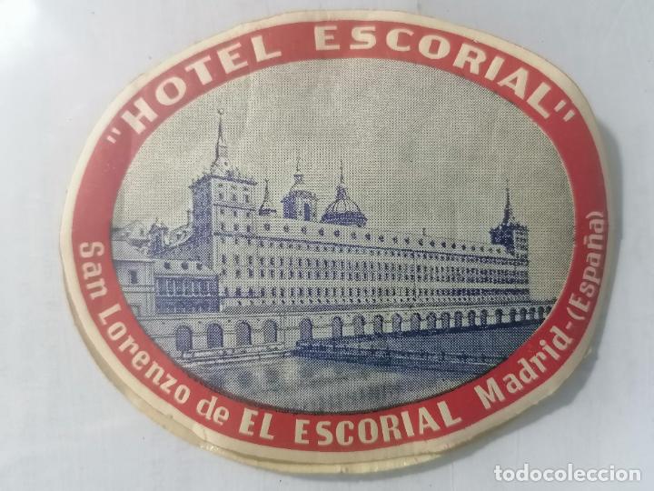 Etiquetas antiguas: ANTIGUA ETIQUETA HOTEL ESCORIAL, SAN LORENZO DE EL ESCORIAL, MEDIDAS 8 X 6,5 CM