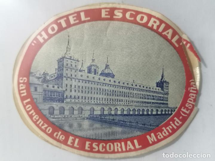 Etiquetas antiguas: ANTIGUA ETIQUETA HOTEL ESCORIAL, SAN LORENZO DE EL ESCORIAL, MEDIDAS 8 X 6,5 CM