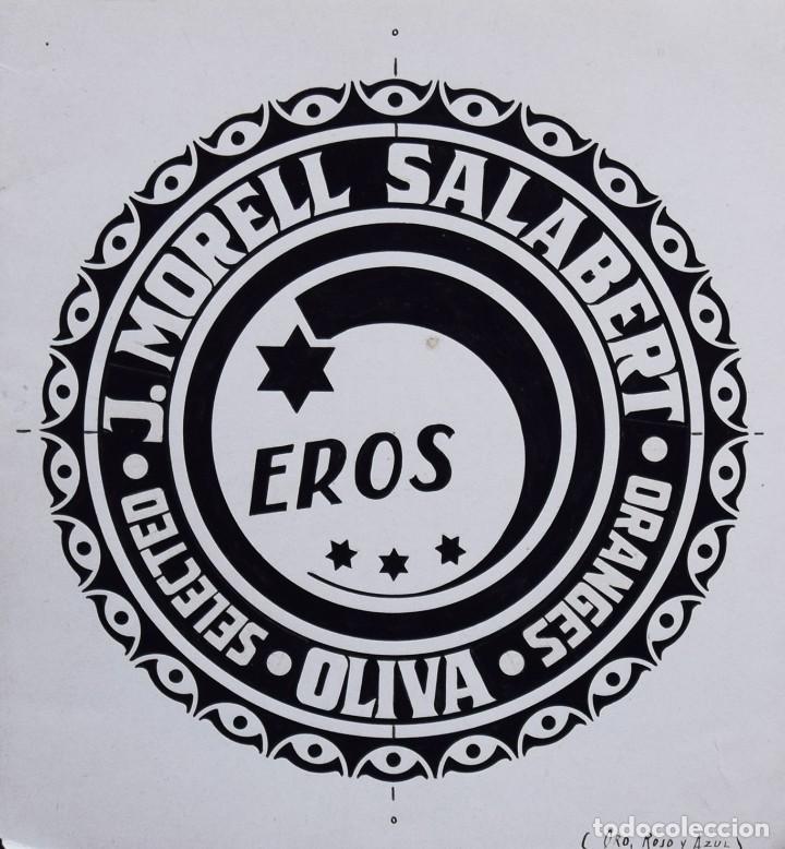 Etichette antiche: DISE&Ntilde;O ORIGINAL PARA IMPRIMIR. ETIQUETA NARANJA. J. MORELL SALABERT. OLIVA