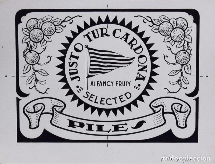 Etichette antiche: DISE&Ntilde;O ORIGINAL PARA IMPRIMIR. ETIQUETA NARANJA. JUSTO TUR CARDONA. PILES