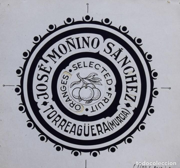 Etichette antiche: DISE&Ntilde;O ORIGINAL PARA IMPRIMIR. ETIQUETA NARANJA. JOS&Eacute; MO&Ntilde;INO S&Aacute;NCHEZ. TORREAG&Uuml;ERA. MURCIA