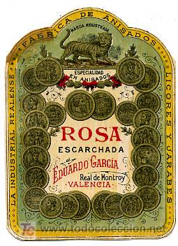 Old Labels: ETIQUETA ANISADO ROSA ESCARCHADO , EL TIGRE , EDUARDO GARCIA , REAL DE MONTROY , VALENCIA ER339
