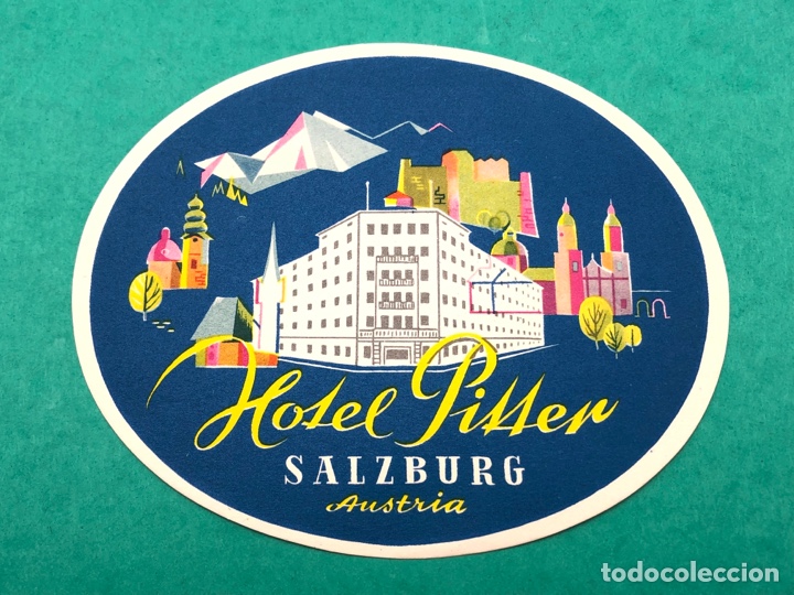 Etiquetas antiguas: ETIQUETA HOTEL PITTER, SALZBURG AUSTRIA, LUGGAGE LABEL, MEDIDAS 12,5 X 10 CM.