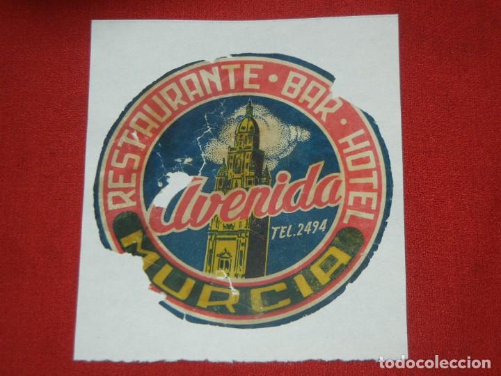 Etiquetas antiguas: ANTIGUA ETIQUETA RESTAURANTE - BAR - HOTEL AVENIDA, MURCIA - A&Ntilde;OS 1950