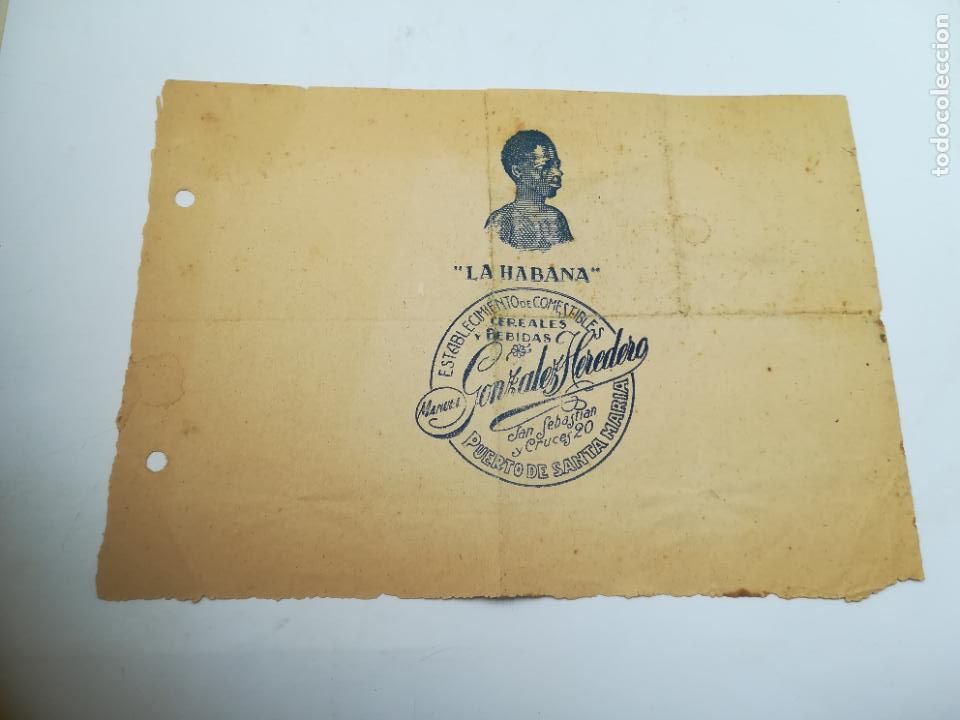 Alte Etiketten: ETIQUETA. LA HABANA. COMESTIBLES CEREALES Y BEBIDAS MANUEL GONZALEZ HEREDERO. PTO STA MARIA