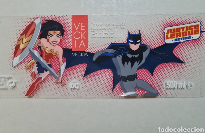 Etiquetas antiguas: WONDER WOMAN BATMAN / ETIQUETA VECKIA JAB&Oacute;N DE MANOS BUBBLE / PROMOCION JUSTICE LEAGUE ACTION / DC