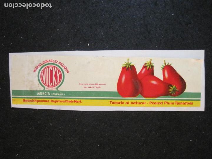 Etichette antiche: MURCIA-MIGUEL GONZALEZ PALAZON VICKY-TOMATE AL NATURAL-ETIQUETA-VER FOTOS-(K-5434)