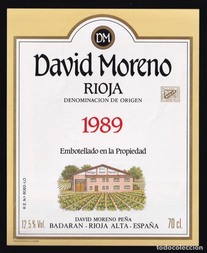 Etichette antiche: Alcohol. La Rioja. Badar&aacute;n. Bodega *David Moreno* Meds: 100x123 mms.