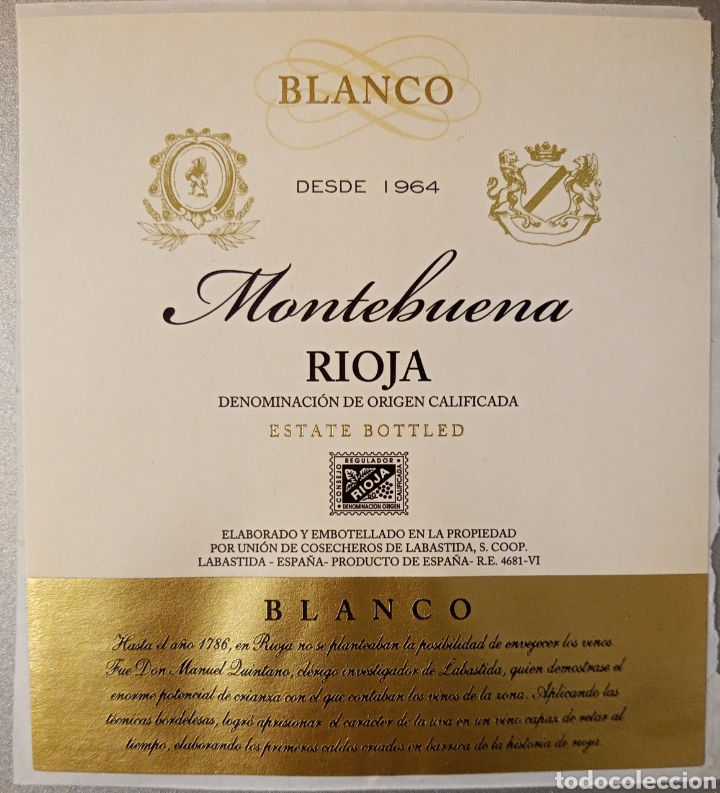 Etiquetas antiguas: ETIQUETA MONTEBUENA BLANCO. BODEGAS SOLAGŪEN - Foto 1