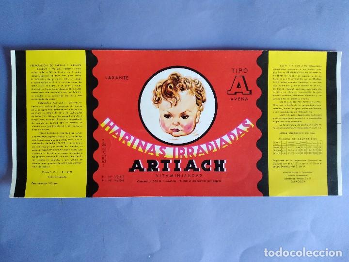 Alte Etiketten: ANTIGUA ETIQUETA HARINAS IRRADIADAS ARTIACH TAMA&Ntilde;O GRANDE ZARAGOZA PUBLICIDAD FARMACIA