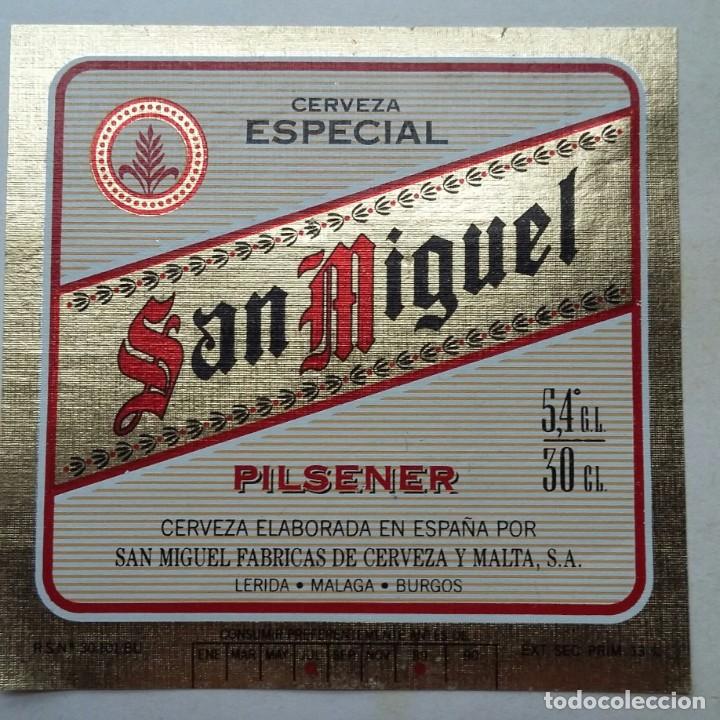 Etiquetas antiguas: Antigua etiqueta de cerveza, beer San Miguel Pilsener caduca 1989 - 30cl