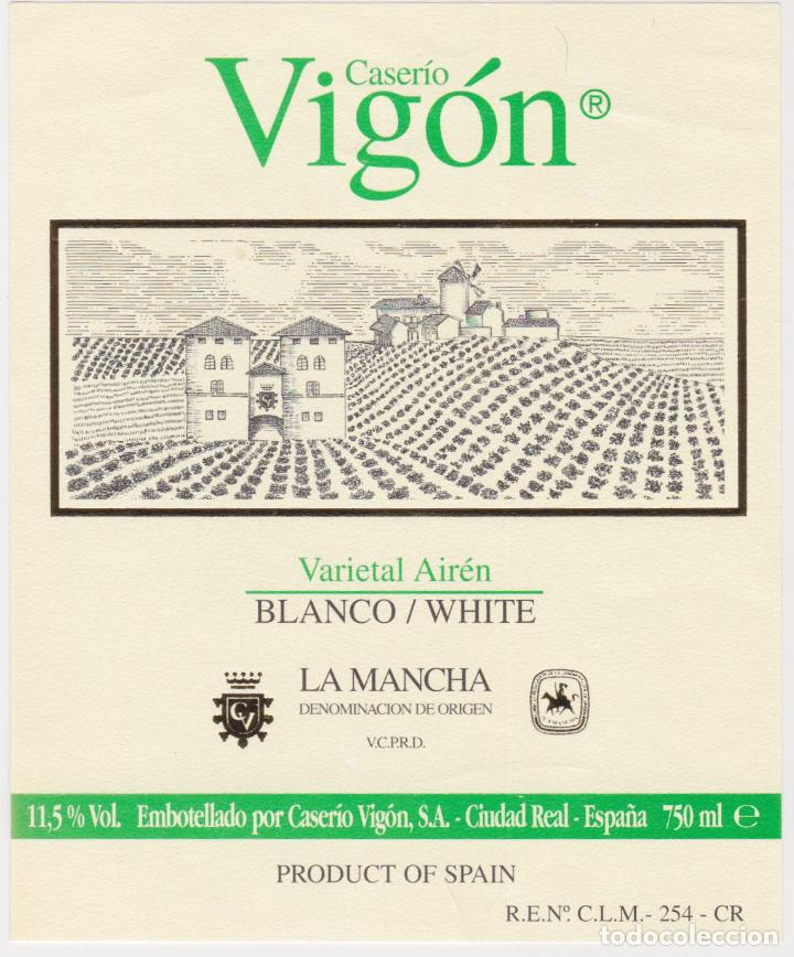 Etiquetas antiguas: ETIQUETA DE VINO LA MANCHA - CASER&Iacute;O VIG&Oacute;N - CIUDAD REAL