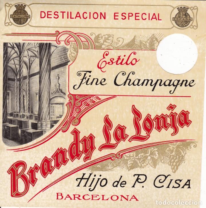 Etiquetas antiguas: etiqueta Brandy la Lonja Hijo de P. Cisa Barcelona