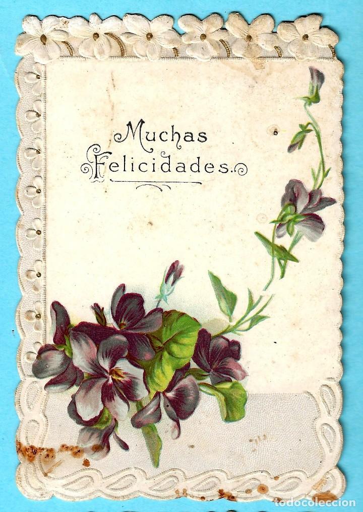 Etiquetas antiguas: TARJETA MODERNISTA GOFRADA CON FLORES, S/F.