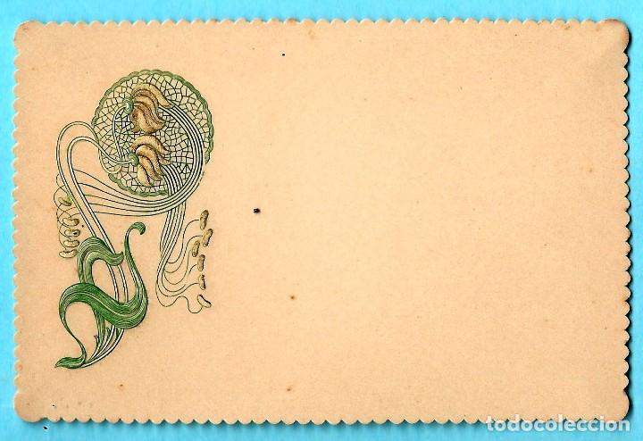 Alte Etiketten: TARJETA MODERNISTA GOFRADA , S/F.
