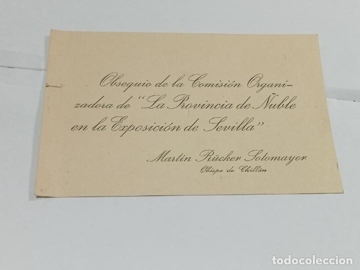 Etichette antiche: ETIQUETA. OBSEQUIO COMISI&Oacute;N ORGANIZADORA DE NUBLE EXPOSICI&Oacute;N SEVILLA. OBISPO MART&Iacute;N RUCKER SOTOMAYOR