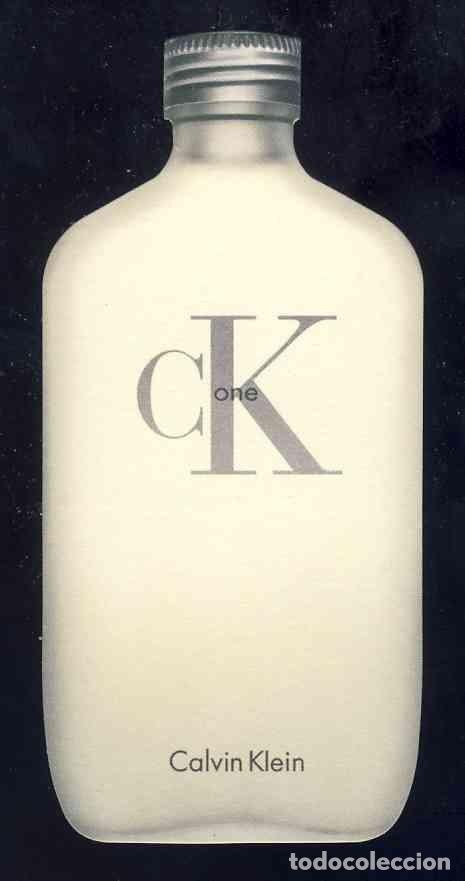 &Eacute;tiquettes anciennes: Tarjeta perfume troquelada y con relieve: CK - CALVIN KLEIN. Probador