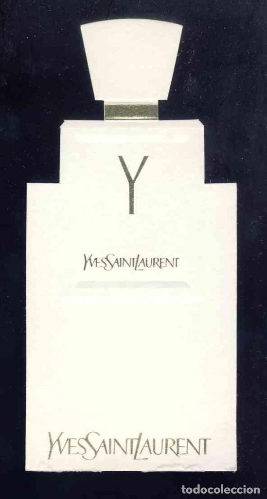 Etiquetas antiguas: Tarjeta etiqueta perfume troquelada y con relieve: YVES SAINT LAURENT. Probador