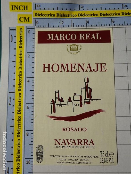 Etiquetas antiguas: ETIQUETA DE BEBIDAS. VINO LICORES. VINO DE NAVARRA. ROSADO MARCO REAL HOMENAJE. 40